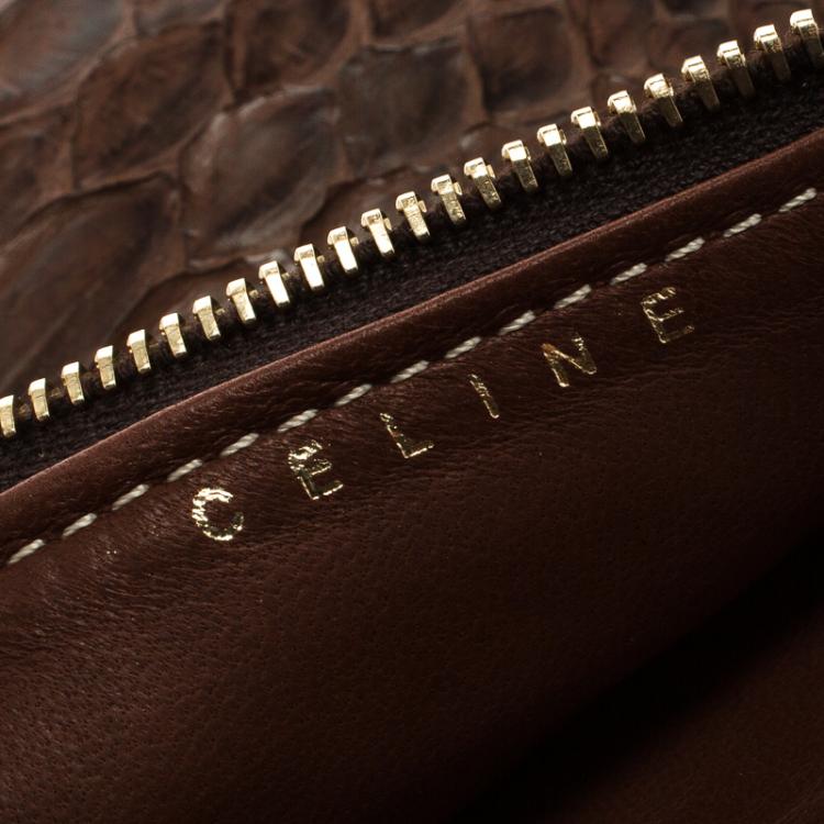 Pre Owned حقيبة صغيرة سيلين سحاب جلد ثعبان بنية