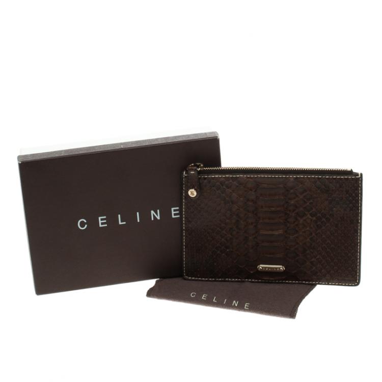 Pre Owned حقيبة صغيرة سيلين سحاب جلد ثعبان بنية