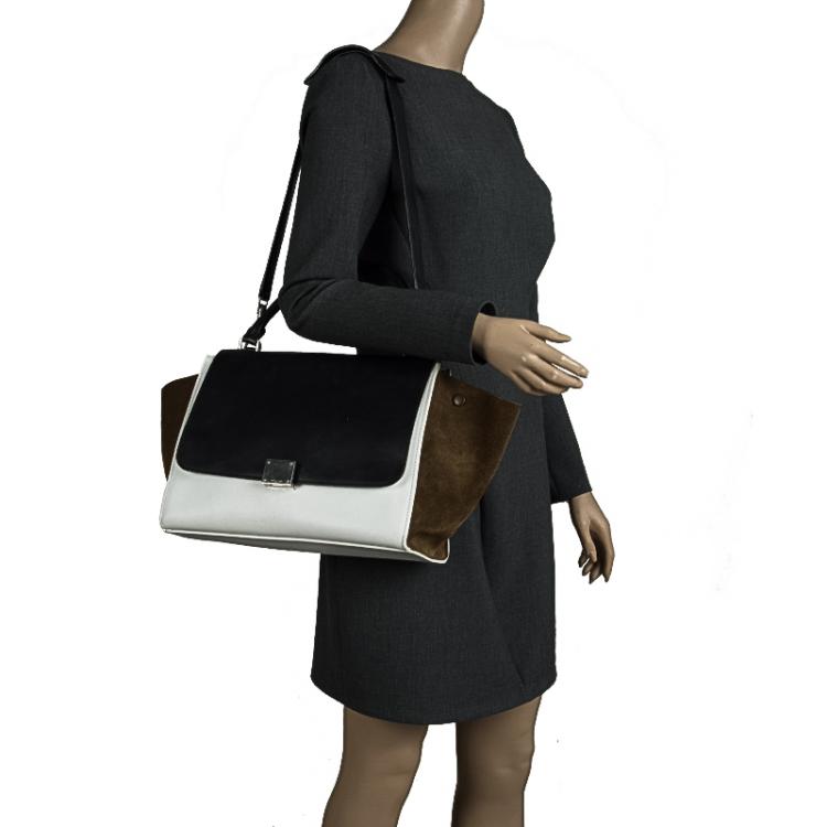 Pre Owned Celine Tricolor Leather and Suede Medium Trapeze Tote