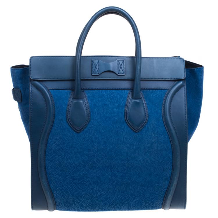 Pre Owned Celine Blue Grain Leather Medium Luggage Tote