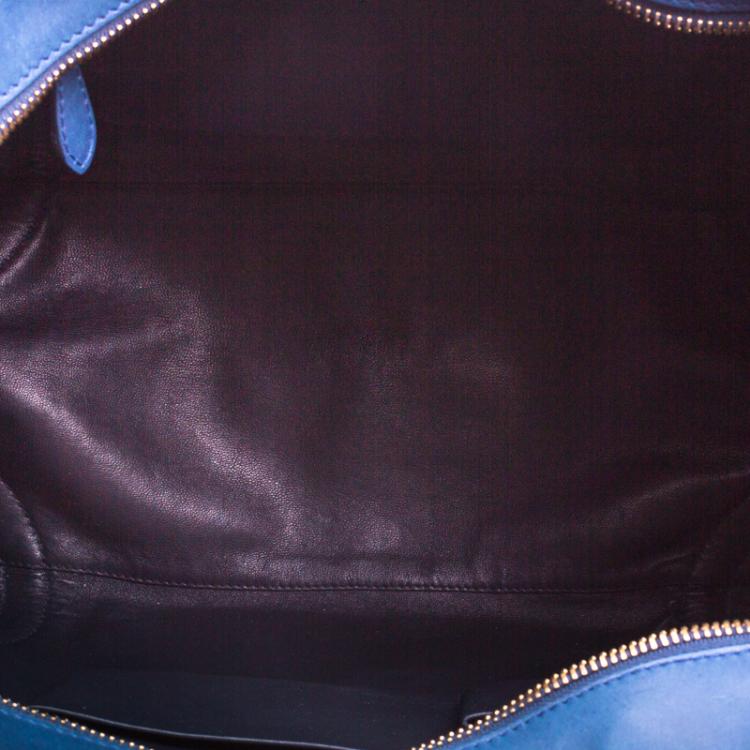 Pre Owned Celine Blue Grain Leather Medium Luggage Tote