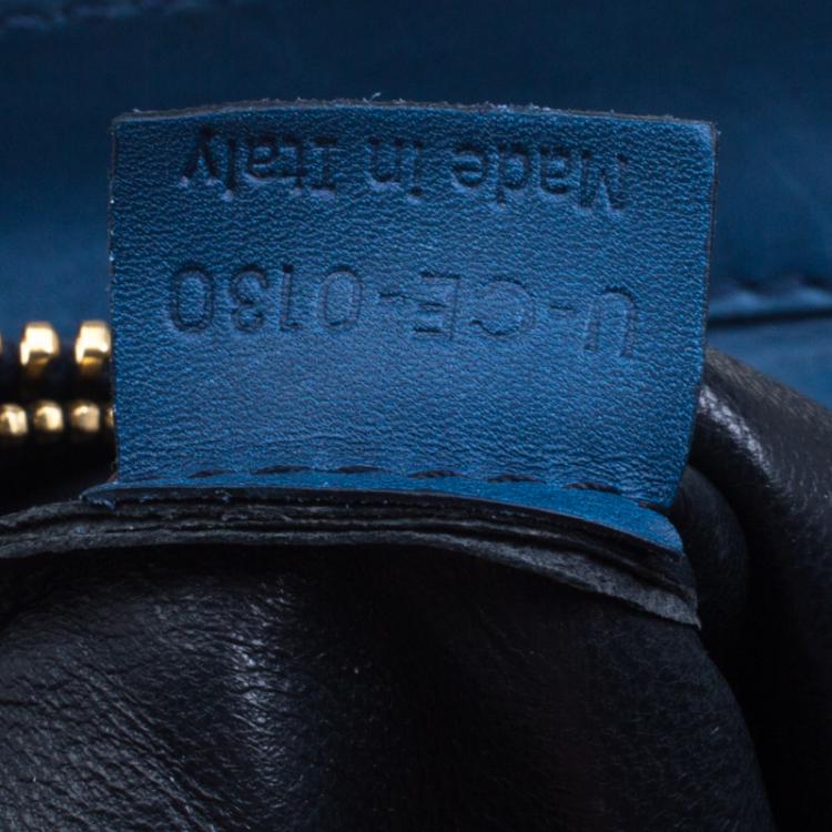 Pre Owned Celine Blue Grain Leather Medium Luggage Tote