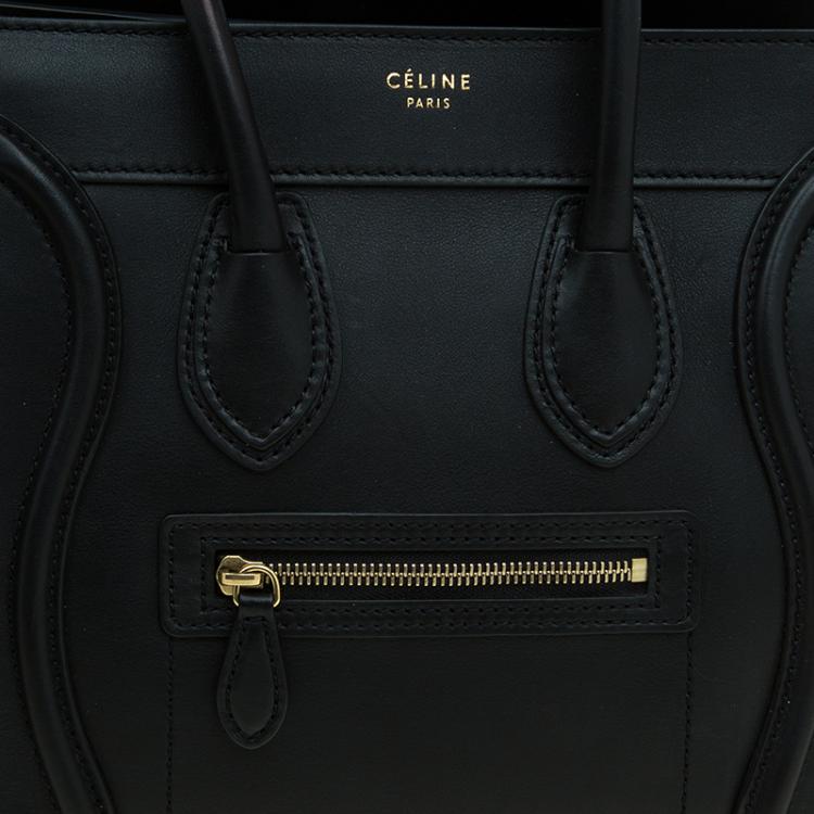 Pre Owned Celine Black Smooth Leather Micro Luggage Tote