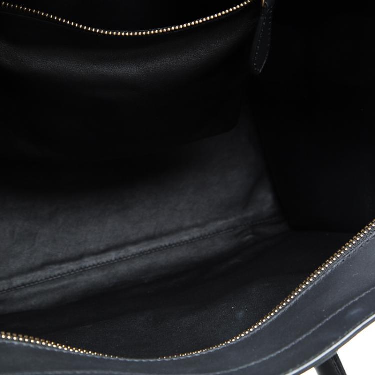 Pre Owned Celine Black Leopard Print Canvas and Leather Mini Luggage Tote