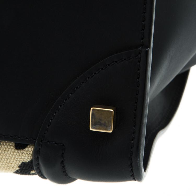 Pre Owned Celine Black Leopard Print Canvas and Leather Mini Luggage Tote