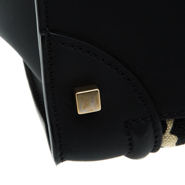 Pre Owned Celine Black Leopard Print Canvas and Leather Mini Luggage Tote