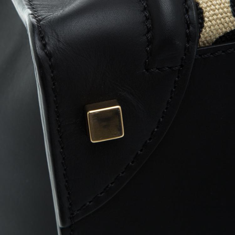 Pre Owned Celine Black Leopard Print Canvas and Leather Mini Luggage Tote
