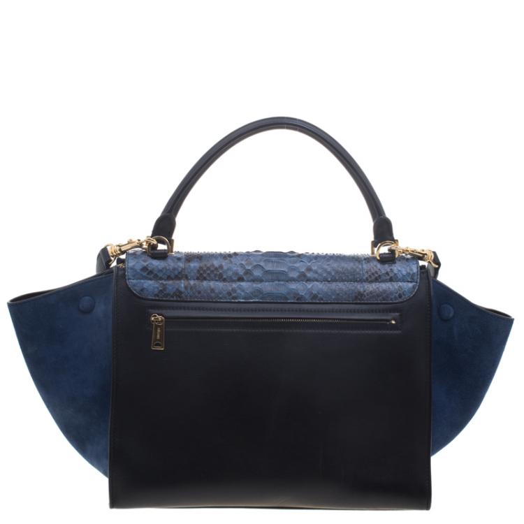 Pre Owned Celine Bi Color Python/Leather and Suede Medium Trapeze Tote
