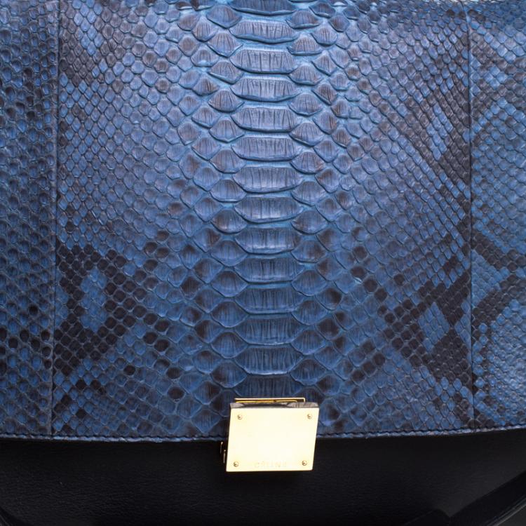 Pre Owned Celine Bi Color Python/Leather and Suede Medium Trapeze Tote