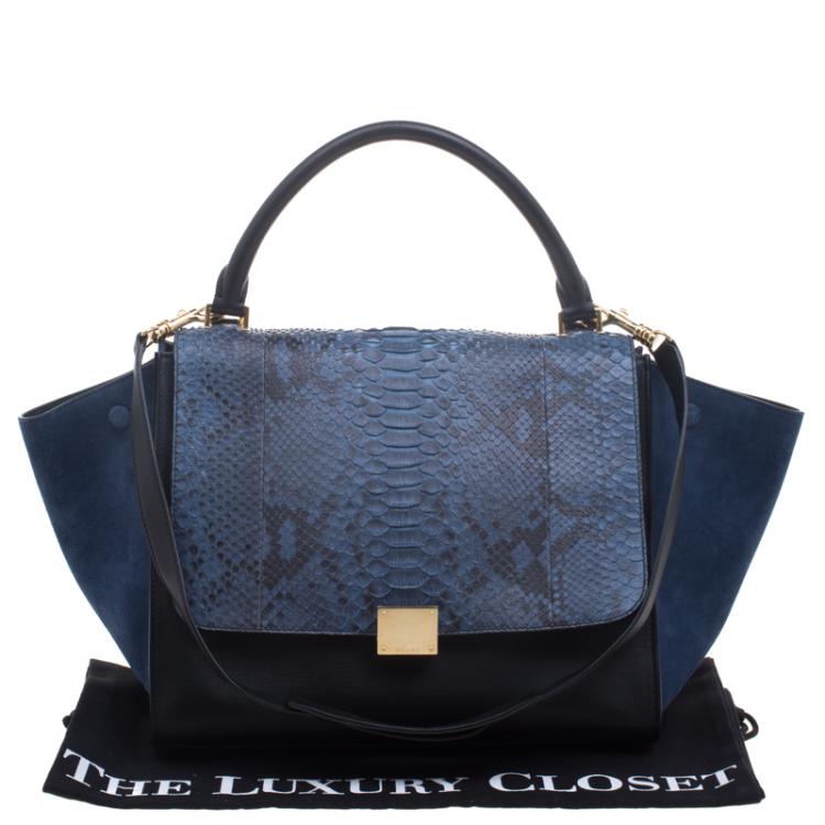Pre Owned Celine Bi Color Python/Leather and Suede Medium Trapeze Tote