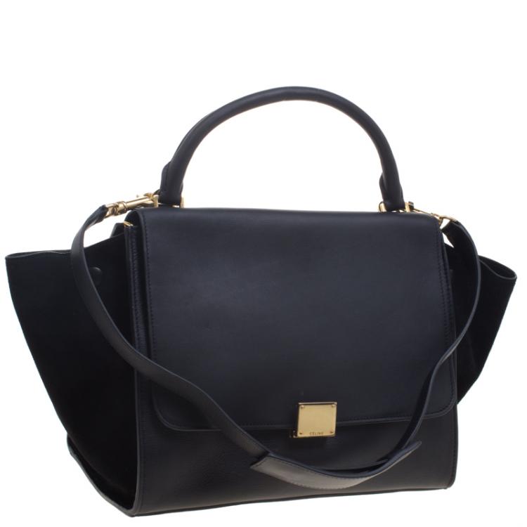 Pre Owned Celine Black Leather and Suede Medium Trapeze Tote