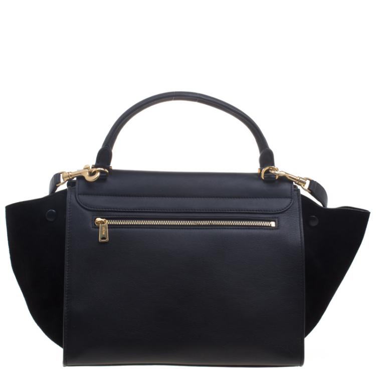Pre Owned Celine Black Leather and Suede Medium Trapeze Tote