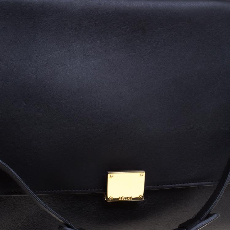 Pre Owned Celine Black Leather and Suede Medium Trapeze Tote