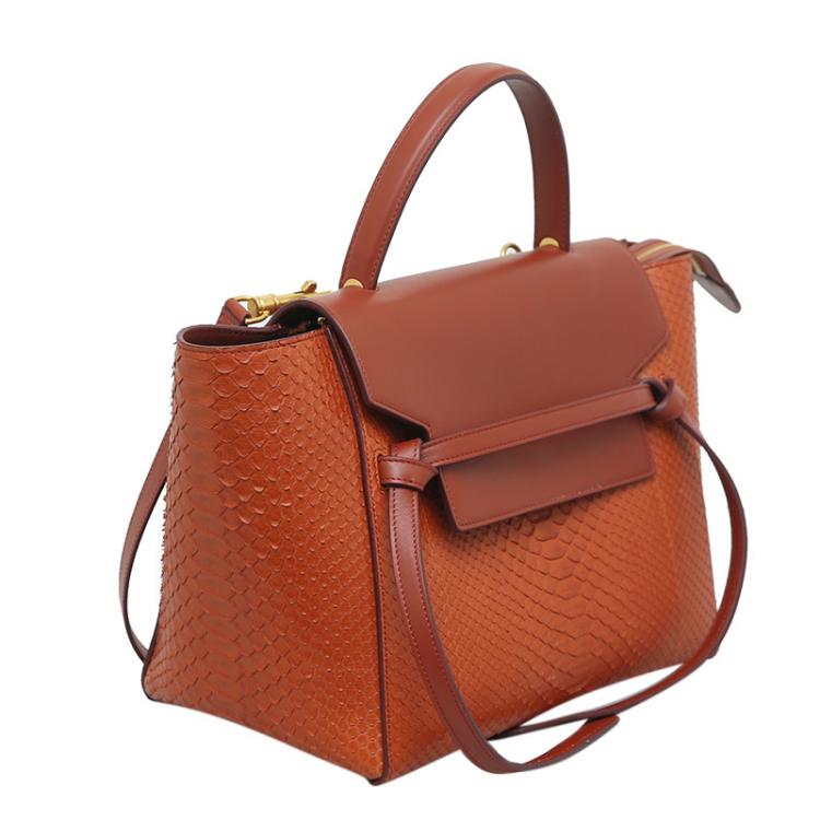 Pre Owned Celine Dark Orange Python Mini Belt Tote