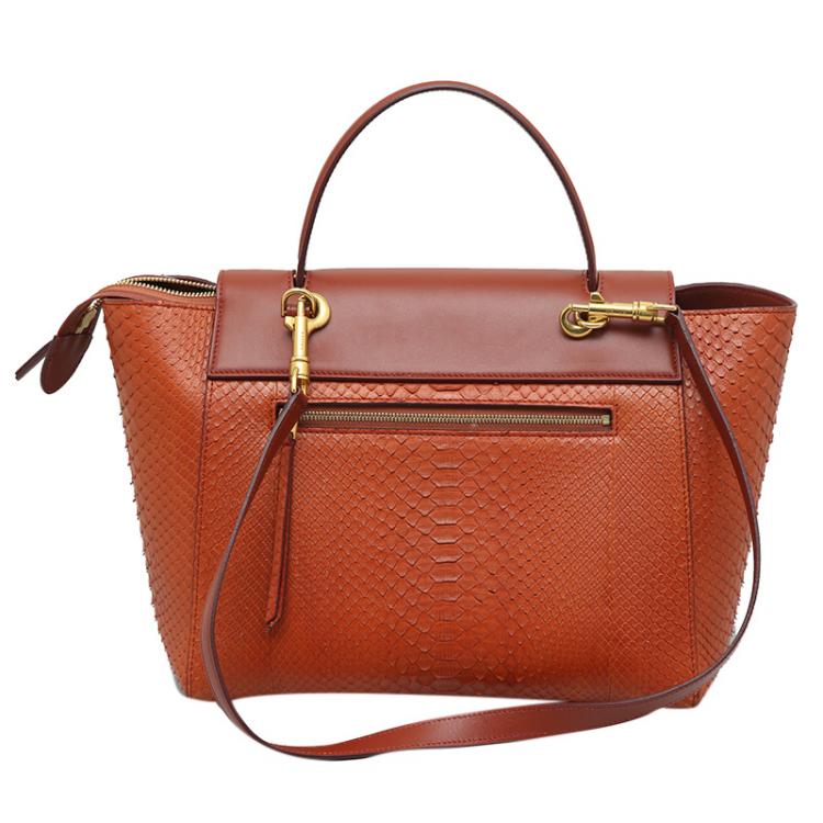 Pre Owned Celine Dark Orange Python Mini Belt Tote