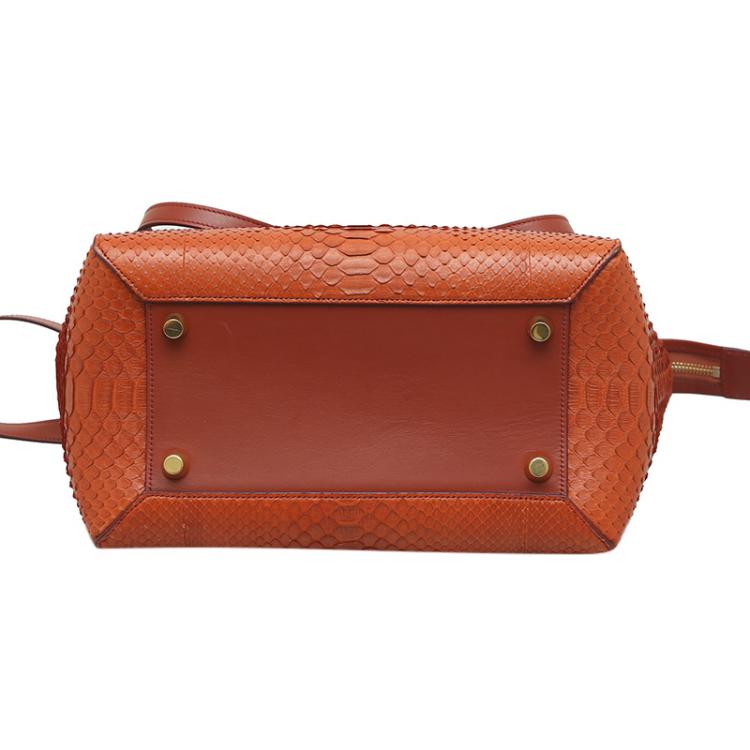 Pre Owned Celine Dark Orange Python Mini Belt Tote