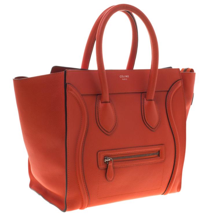 Pre Owned Celine Orange Leather Mini Luggage Tote