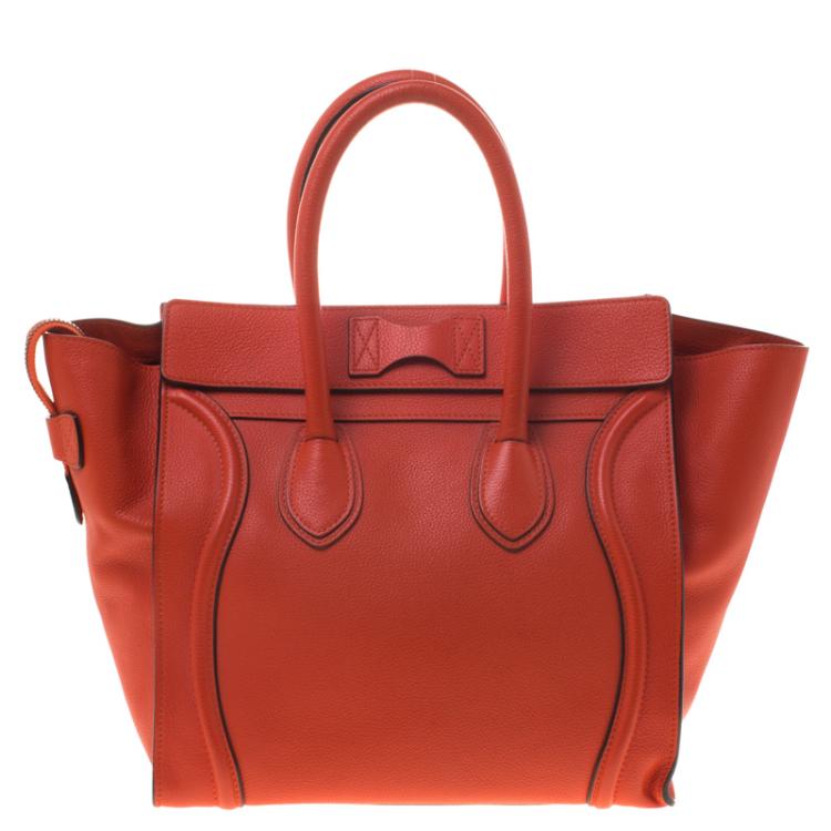 Pre Owned Celine Orange Leather Mini Luggage Tote