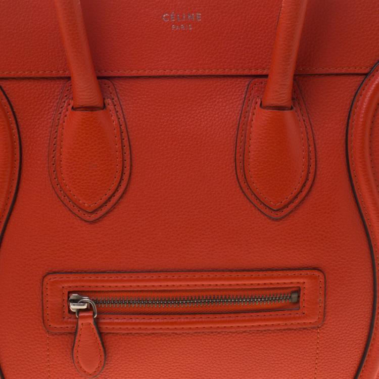 Pre Owned Celine Orange Leather Mini Luggage Tote