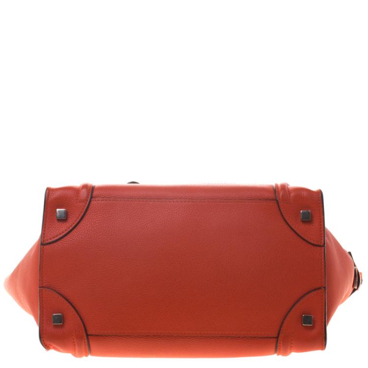 Pre Owned Celine Orange Leather Mini Luggage Tote