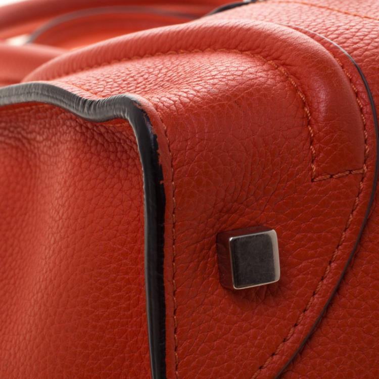 Pre Owned Celine Orange Leather Mini Luggage Tote