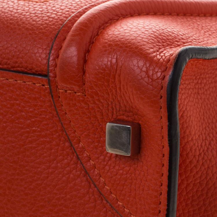 Pre Owned Celine Orange Leather Mini Luggage Tote