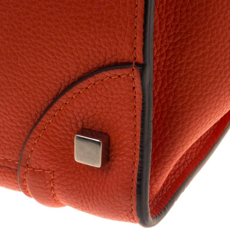 Pre Owned Celine Orange Leather Mini Luggage Tote