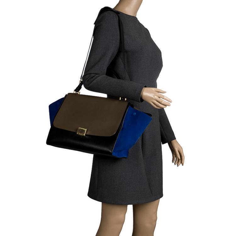 Pre Owned Celine Tri Color Leather and Suede Medium Trapeze Tote