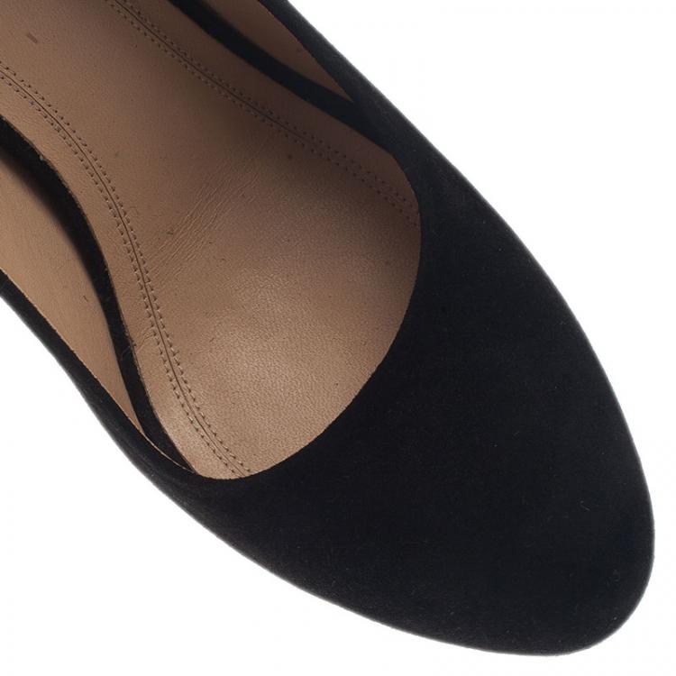 Pre Owned Celine Black Suede Ankle Strap Platform Pumps Size 38