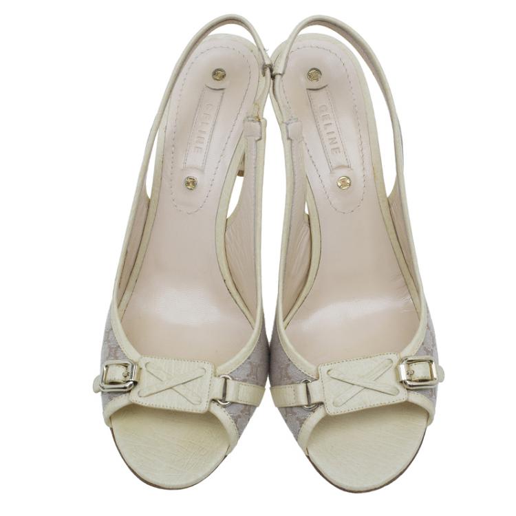 Pre Owned Celine Cream Monogram Canvas and Leather  Sandals Size 38.5