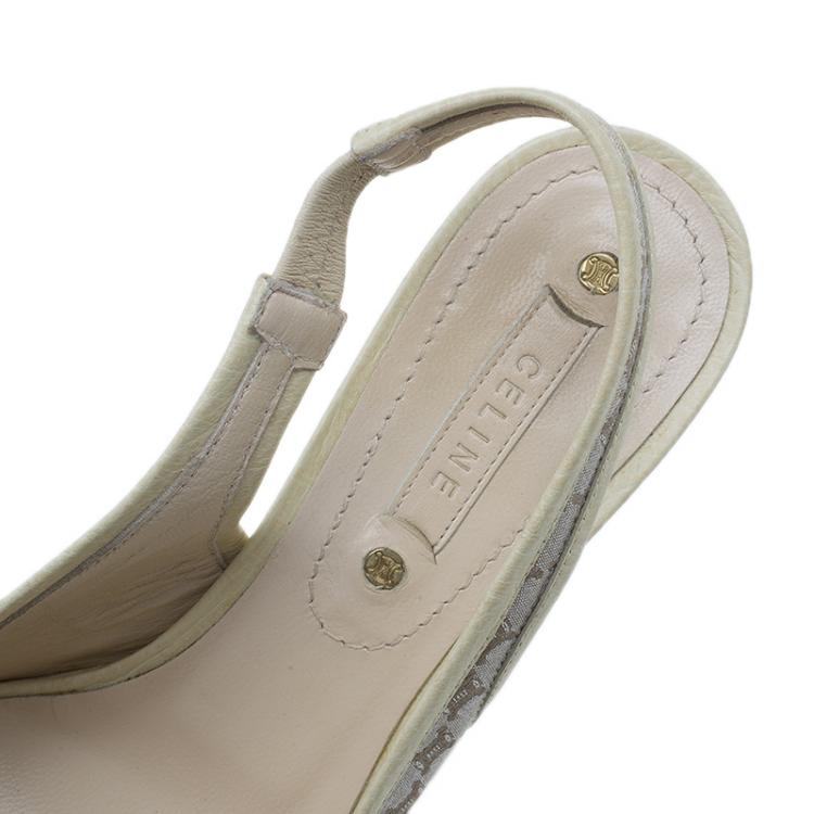 Pre Owned Celine Cream Monogram Canvas and Leather  Sandals Size 38.5
