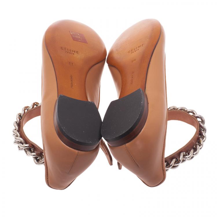 Pre Owned Celine Nude Naturale Leather Chain Strap Ballet Flats Size 38