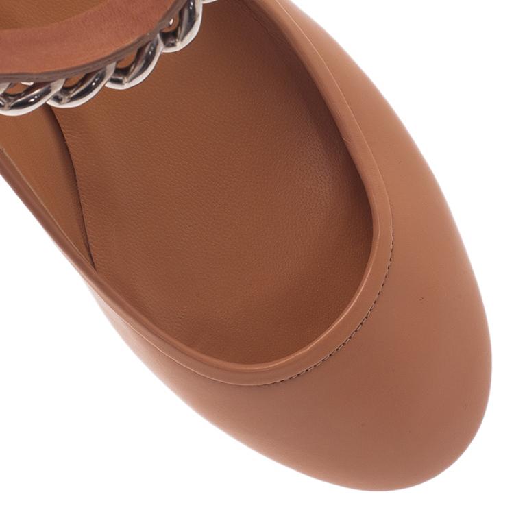 Pre Owned Celine Nude Naturale Leather Chain Strap Ballet Flats Size 38