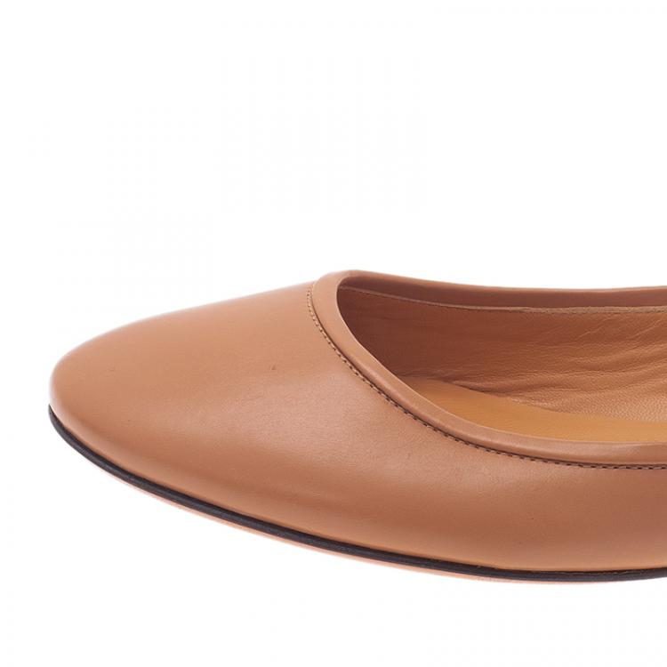 Pre Owned Celine Nude Naturale Leather Chain Strap Ballet Flats Size 38