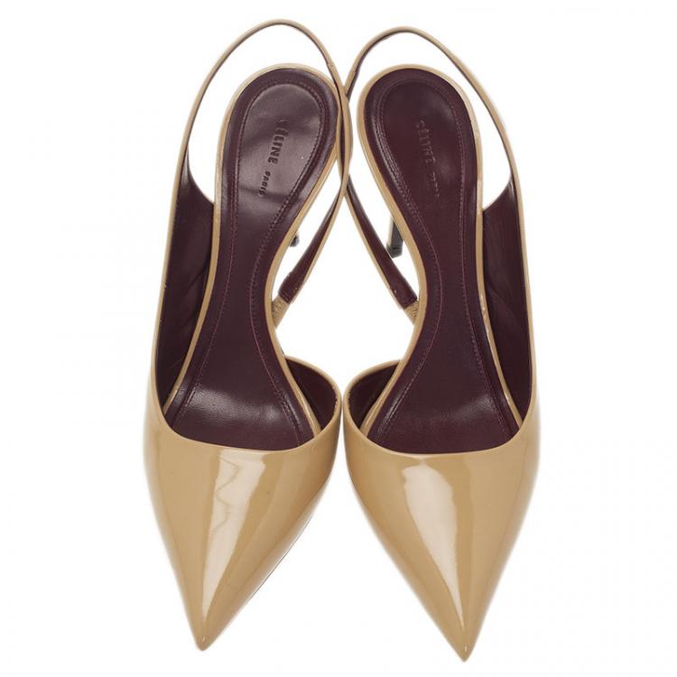 Pre Owned Celine Beige Patent D'Orsay Slingback Sandals Size 39
