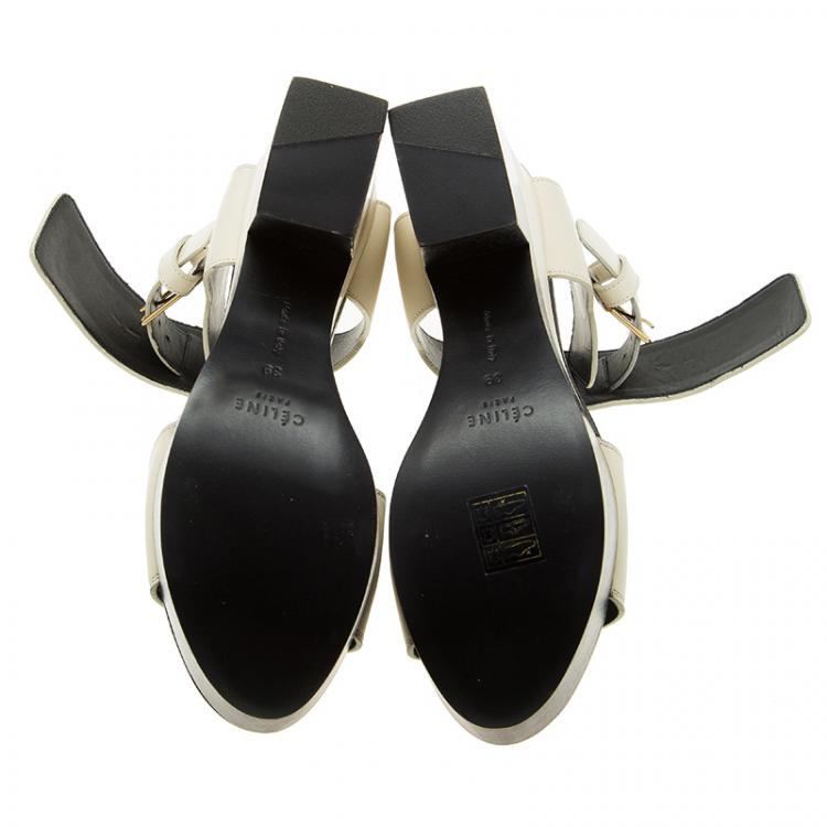 Pre Owned Celine Two Tone Leather Platform Ankle Strap Wedge Sandals Size 39