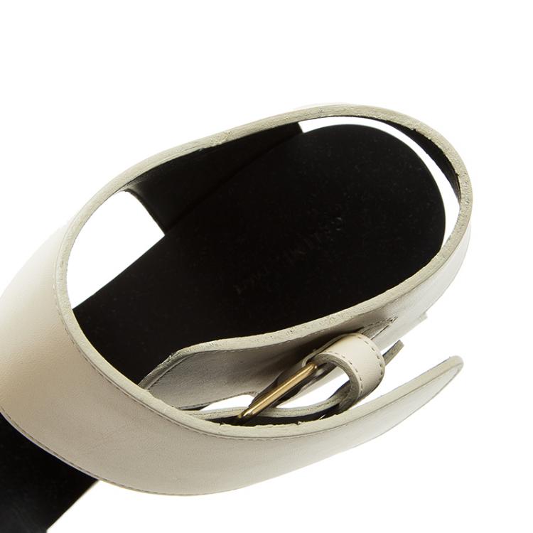 Pre Owned Celine Two Tone Leather Platform Ankle Strap Wedge Sandals Size 39