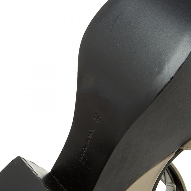 Pre Owned Celine Two Tone Leather Platform Ankle Strap Wedge Sandals Size 39