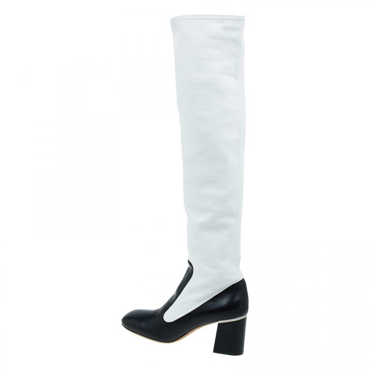 Pre Owned Celine Two Tone Leather Tall Boots Size 38.5 