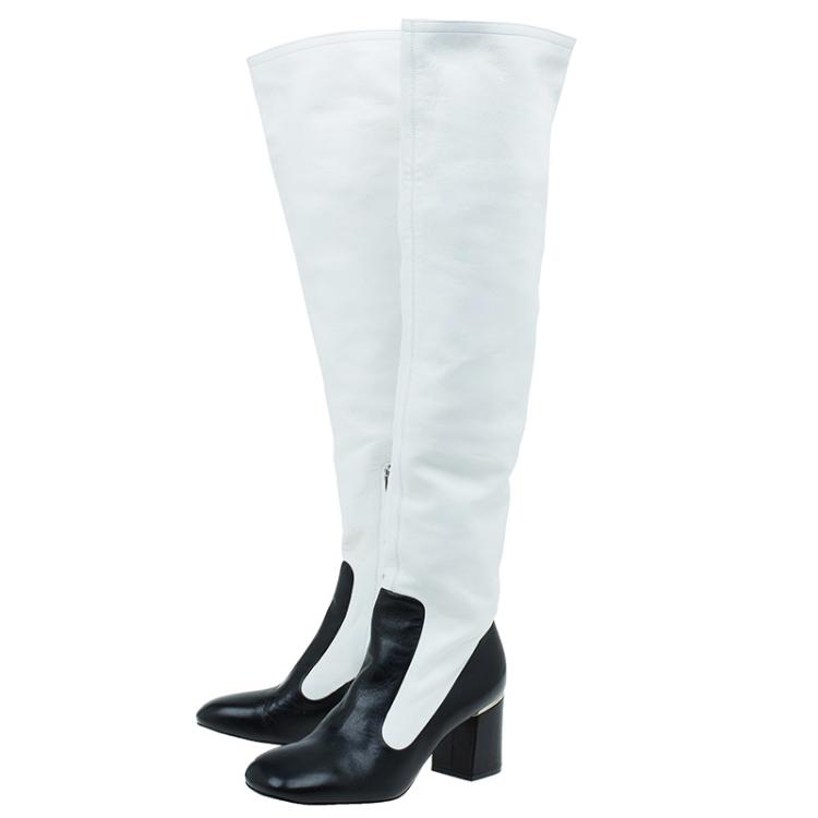 Pre Owned Celine Two Tone Leather Tall Boots Size 38.5 