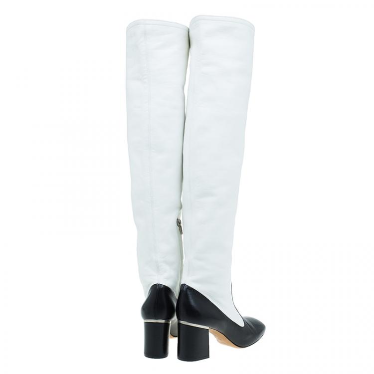 Pre Owned Celine Two Tone Leather Tall Boots Size 38.5 