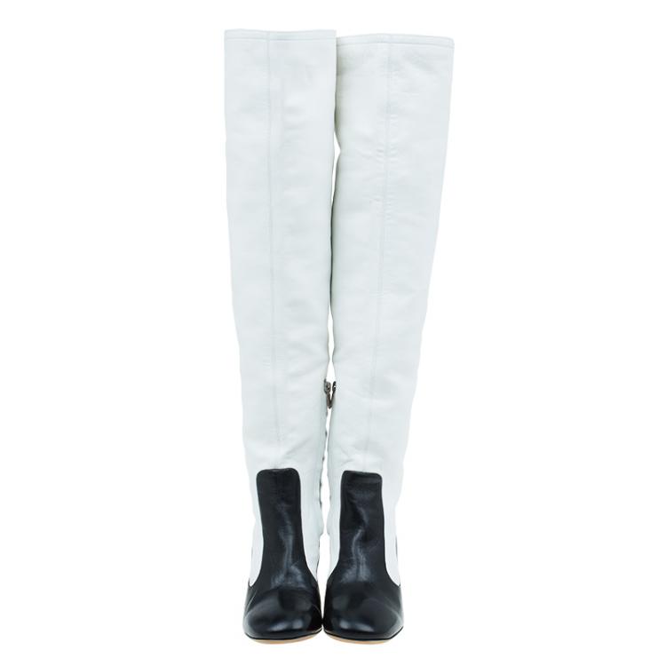 Pre Owned Celine Two Tone Leather Tall Boots Size 38.5 
