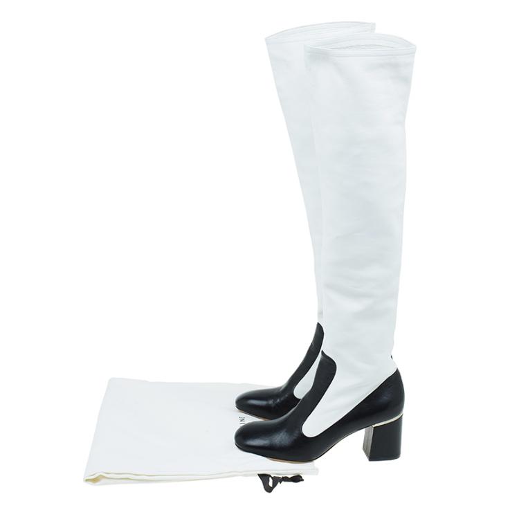 Pre Owned Celine Two Tone Leather Tall Boots Size 38.5 