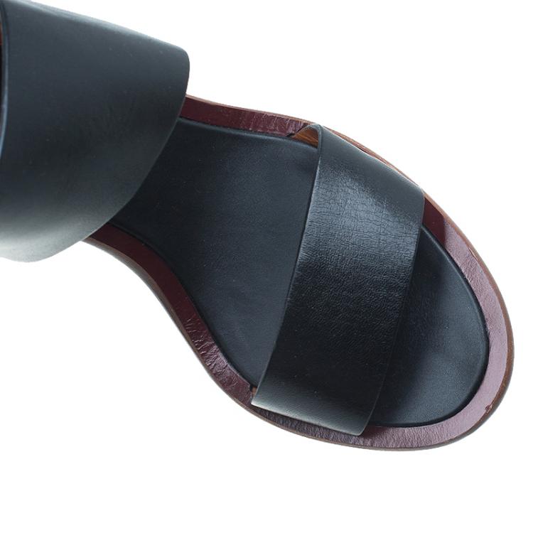 Pre Owned Celine Black Leather Ankle Strap Metal Heel Sandals Size 38