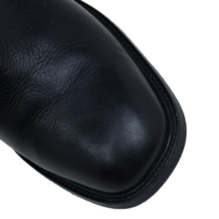 Pre Owned Celine Black Leather Buckle Detail Over the Knee Boots Size 39