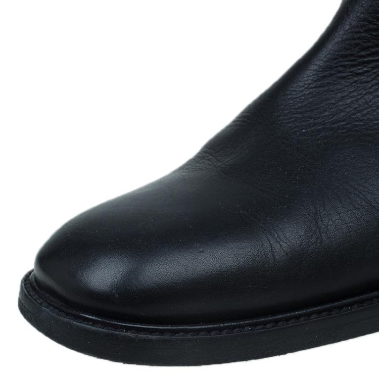Pre Owned Celine Black Leather Buckle Detail Over the Knee Boots Size 39