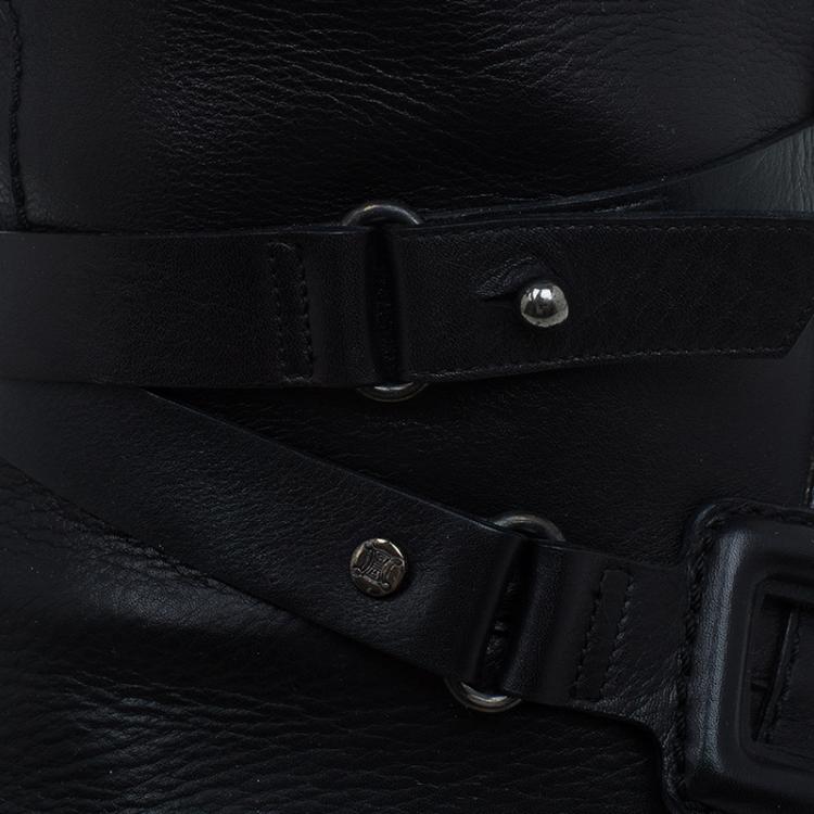 Pre Owned Celine Black Leather Buckle Detail Over the Knee Boots Size 39