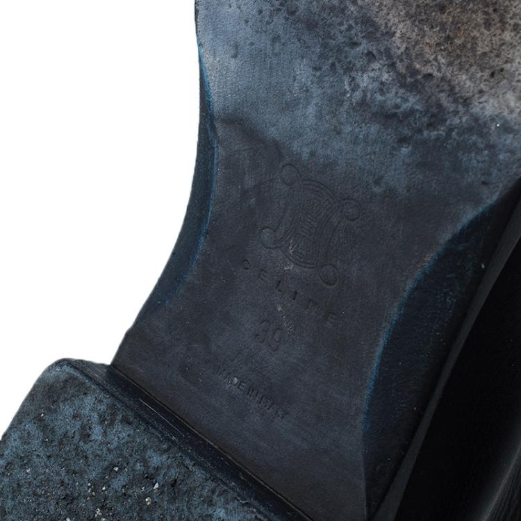 Pre Owned Celine Black Leather Buckle Detail Over the Knee Boots Size 39