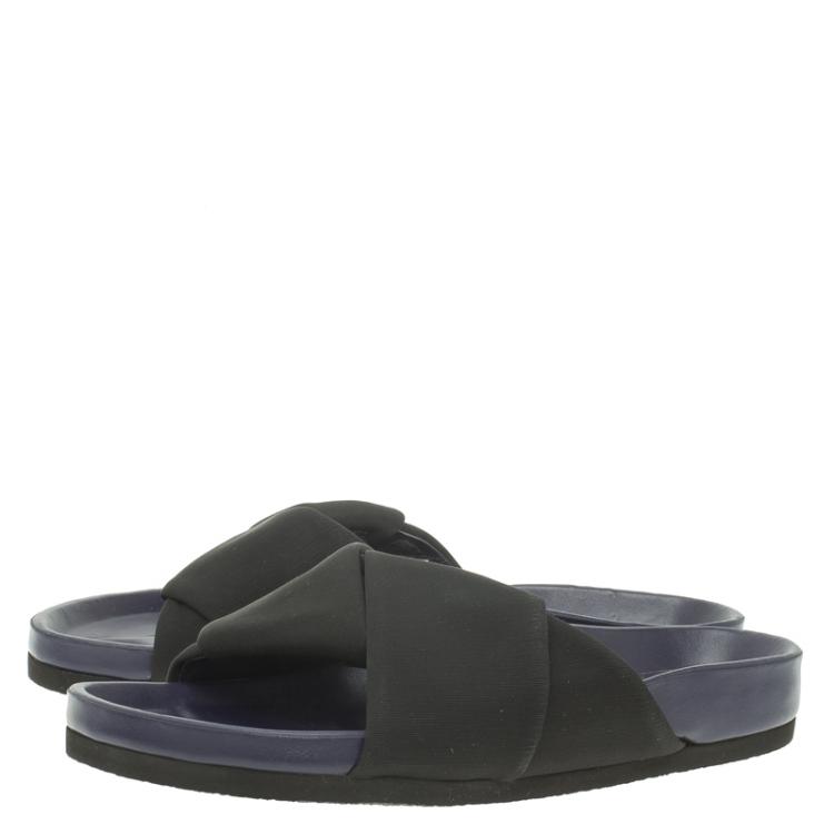 Pre Owned Celine Black Crepe Satin Flat Sandals Size 37
