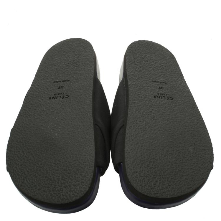 Pre Owned Celine Black Crepe Satin Flat Sandals Size 37